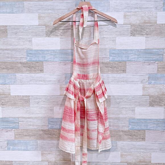 Anthropologie Ruffle Striped Apron Pink Cream Metallic Cotton Womens One Size OS - Picture 5 of 6